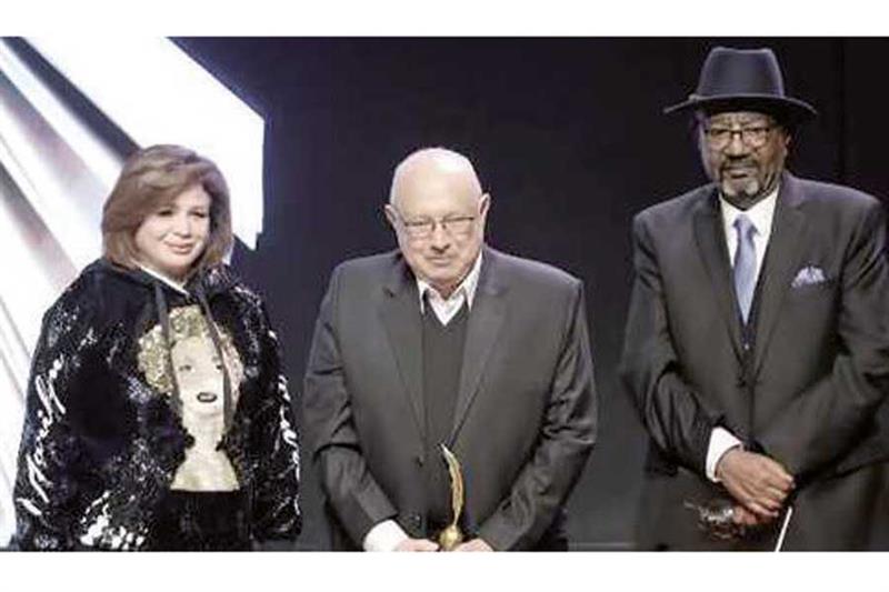 La star Elham Chahine, Adel Assead El-Miri (au centre) et l crivain Nabil Abdel-Fattah lors de la re